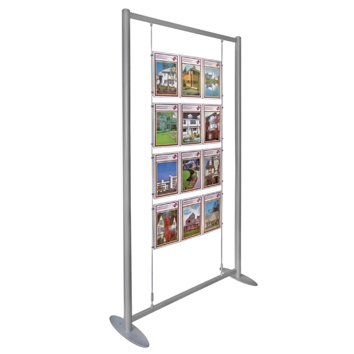 Stand with suspended acrylic poster holders